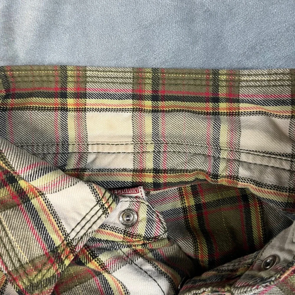 True Religion Western Shirt Mens Large Plaid Good Pearl Snap Horseshoe Pocket